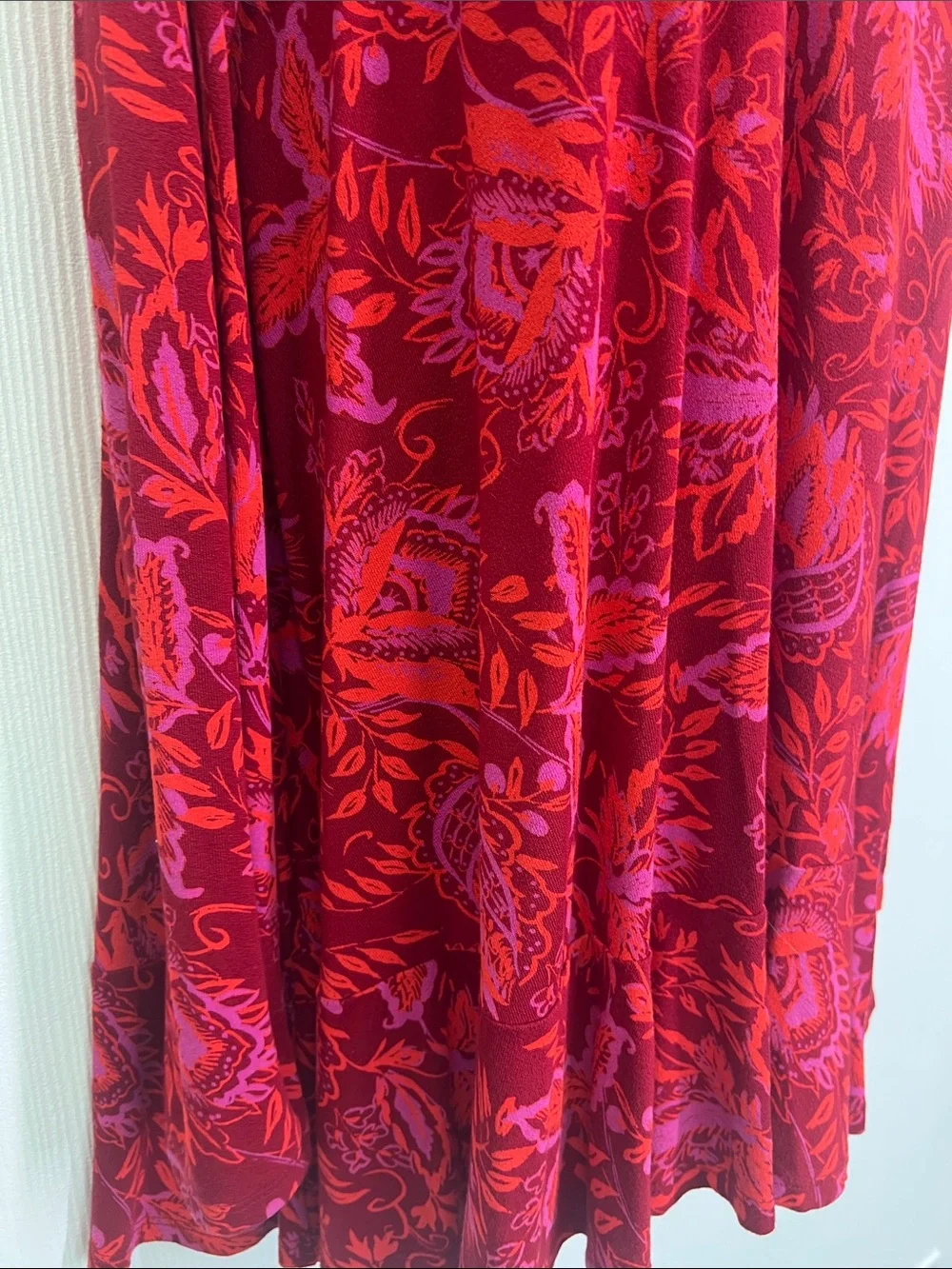 Free People - Hello Lover Red Floral V Neck Puff Long Sleeve Blouse Size Small